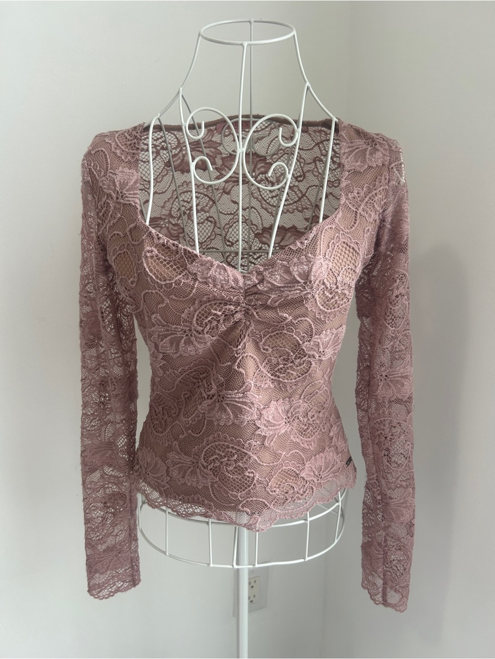 Guess Mauve Lace Long Sleeve Top